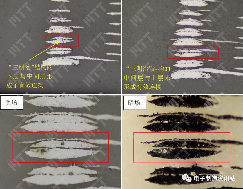 NG樣品研磨過程，關注從下到上第5層與第6層連接